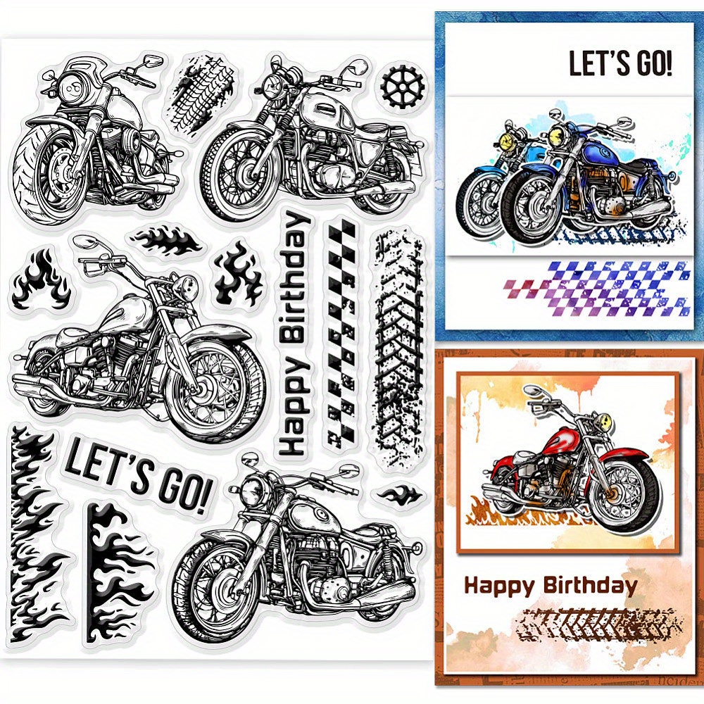 E-shop 1 Blatt PVC Stempel für Scrapbooking Fotoalbum Kreative Karten Herstellung Stempelbögen Filmrahmen Motorrad 21X14.8X0.3Cm Transparente Siegel