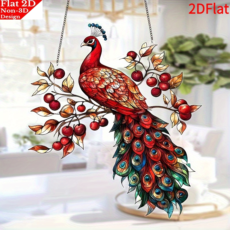 TEMU 2d Flat - 1pc 2d Flat, Elegant Peacock Sun Catcher With Branches, Suitable For Home, Office, And Garden, Unique Women's Gift Creative, Ideal For