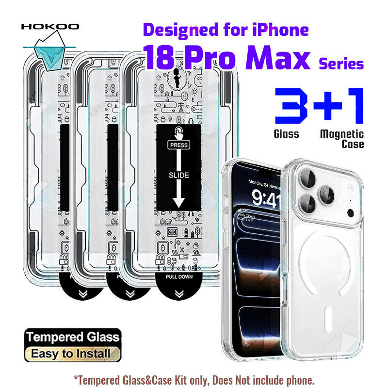 poza articolului design fără graniță neagră pentru iphone 18 pro max [3+1] kit ușor de instalat, pachet de 3, folie de protecție   uhd și 1 set husă magnetică hd pc tpu [suportă încărcare wireless] sticlă securizată 9h   anti-zgârieturi,   sensibil, fără  , auto-aliniere