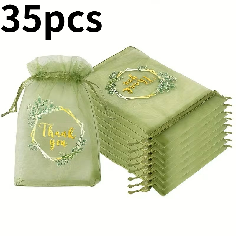 TEMU Regalo para Ella/Él - Juego de 35 Bolsas de Regalo Elegantes de Organza con Estampado de Hoja de Agradecimiento y Cierre de Cordón - Adecuadas