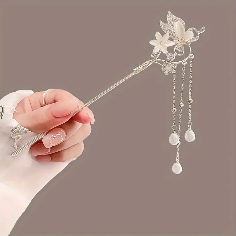 elegant retro   love flower cats eye hairpin high end chinese tassel accessory with sparkling crystals   womens party dresses holiday gifts for   cat earrings Product details 4