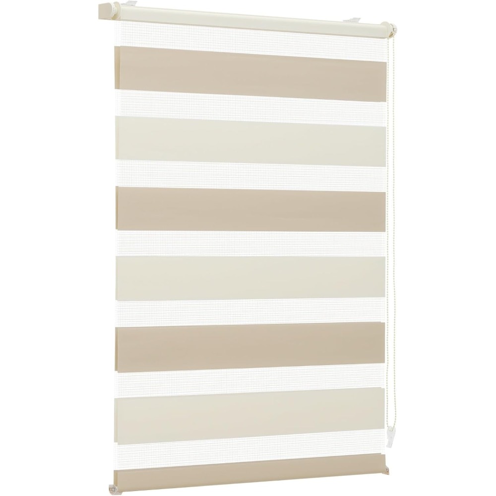 Sekey Double Roller Blind With Clamp Fix Without Drilling For Windows, Two-colour Double Roller Blind 100cm Wide, Duo Roller Blind Sun Protection, 100x130cm, Beige & Brown