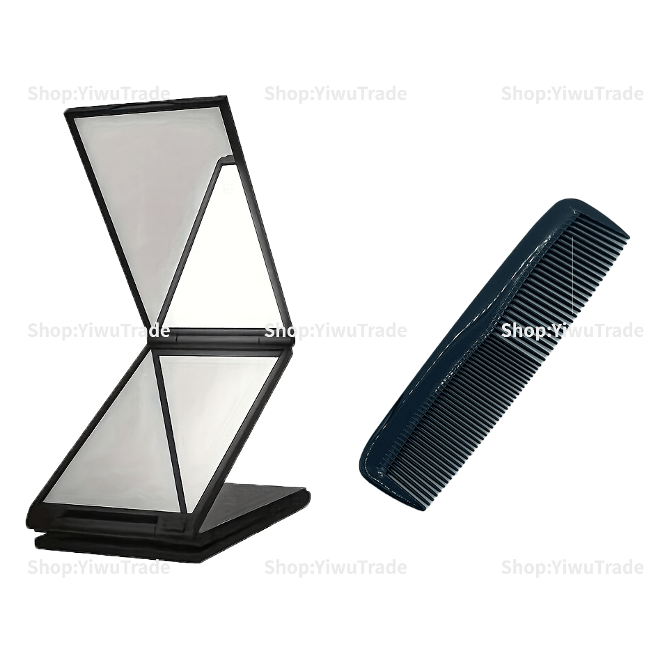 TEMU 2pcs Set ( Beauty Mirror   Small Detangling Comb) - Multi-angle Four-layer Handheld Beauty Mirror With A Glass Surface, Durable Plastic Frame,