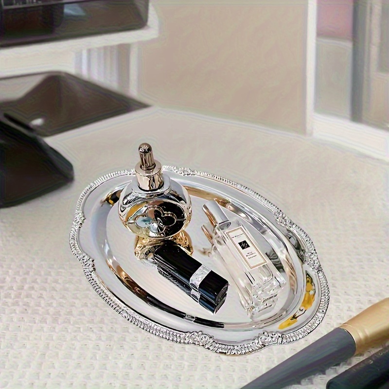 TEMU Glossy Decorative Tray, Jewelry Storage Tray, Oval Design, Suitable For Perfume, Watches, Necklaces And Earrings. Bathroom Counter Tray, Living