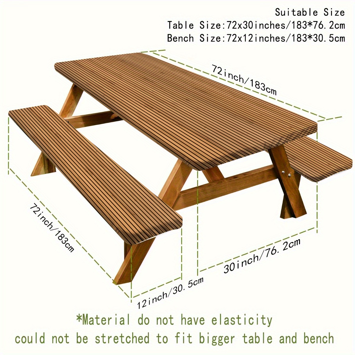 3pcs elegant wooden striped wall design picnic table and chair set with elastic edges for picnics camping and outdoor activities indoor and outdoor dining garden table and chair set combination