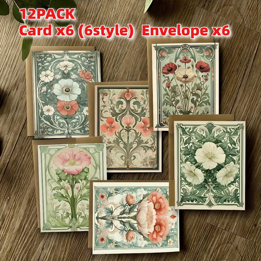 TEMU 12 And Flower Greeting Cards With Envelopes - Floral And Blessing Cards | High-quality Paper Message Cards | Suitable For Valentine's Day,