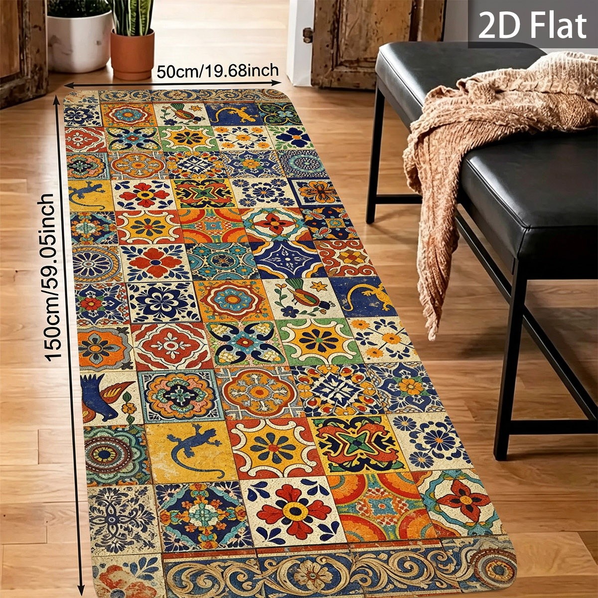 TEMU Vibrant Traditional Persian Tile Pattern Kitchen Mat, Soft 2d Polyester Fleece Decorative Floor Mat, Available, Suitable For Kitchen, Hallway,