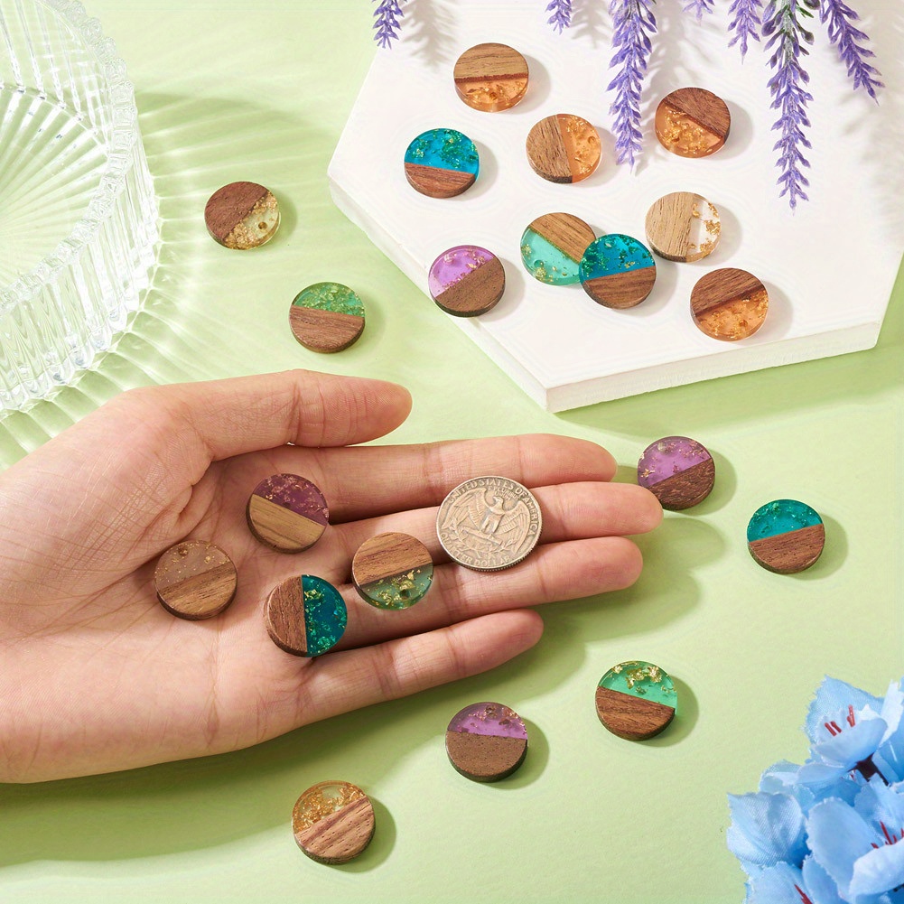20pcs Mixed Color Resin & Walnut Wood Pendants for DIY Jewelry