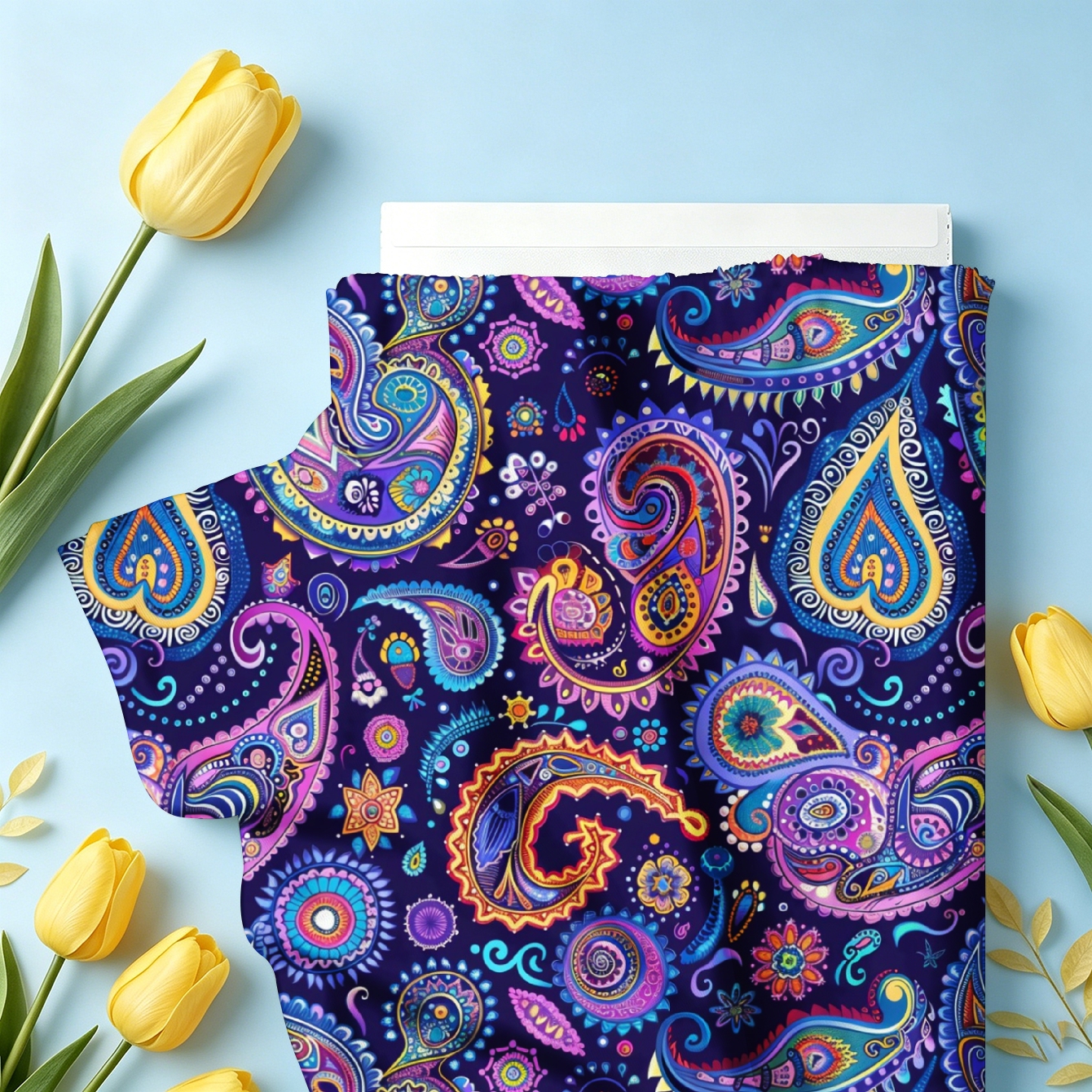 TEMU 1pc Purple Paisley Pattern Fabric, Multiple Sizes Available, Soft And Comfortable Polyester Fabric For Diy, Suitable For , Diy Crafts, Diy Bags,