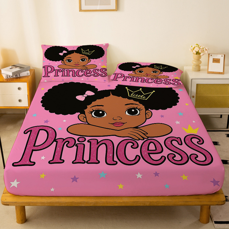 TEMU 1 pièce Drap-housse avec motif de petite fille adorable avec couronne, drap-housse à poche profonde simple uniquement, taies d'oreiller, tissu ,