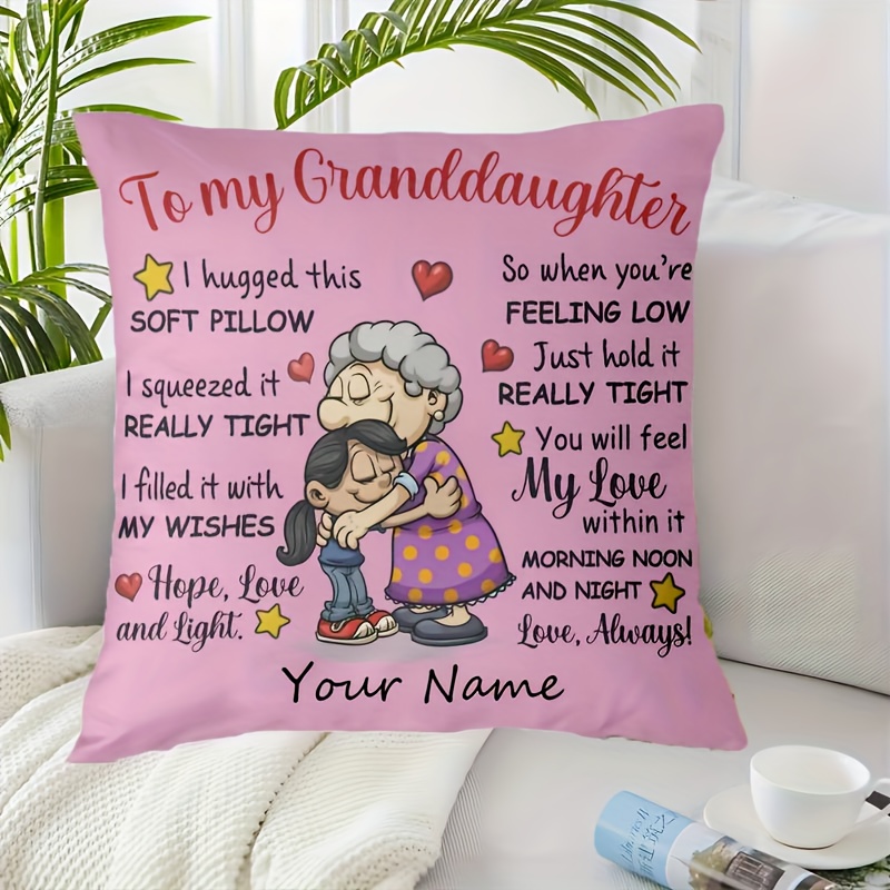 TEMU Unique Granddaughter Pillowcase, Custom Name Short Plush Cushion Cover, With Zipper Pillowcase, Comes With A Message, Hand Wash, Single-sided