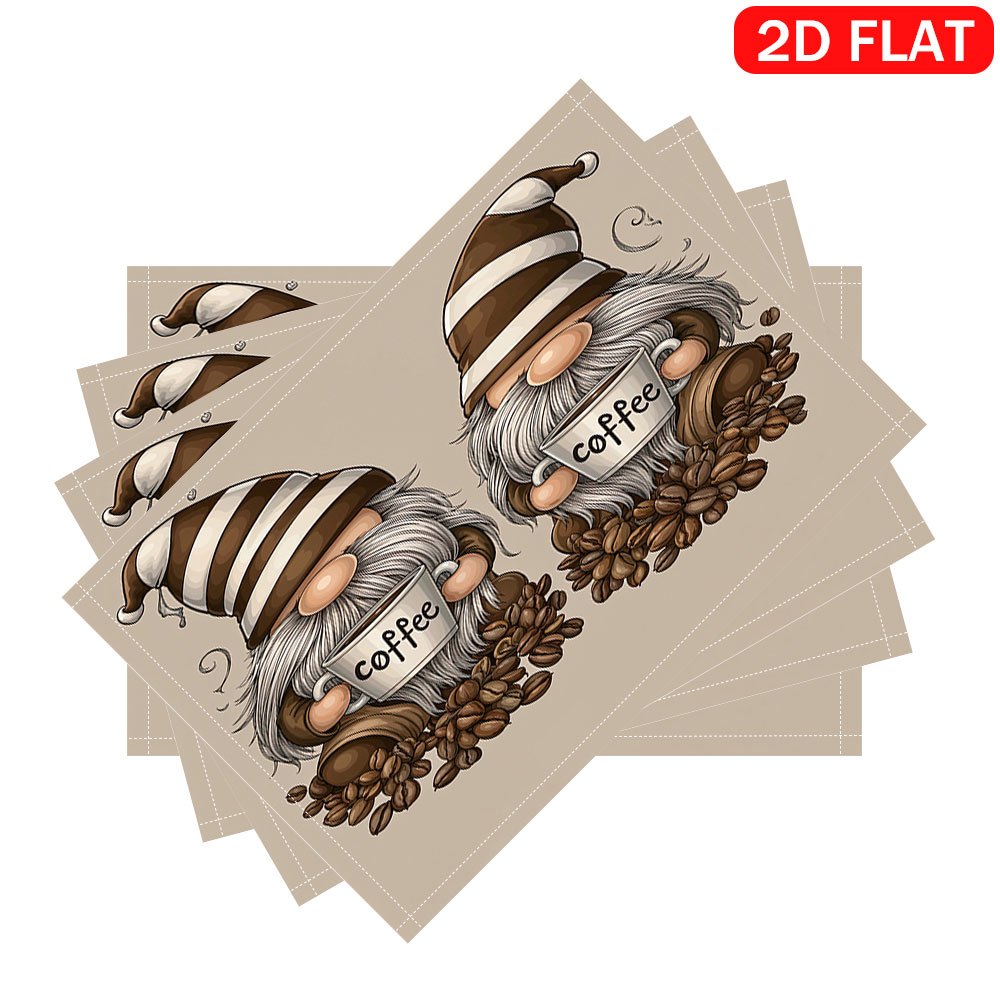 Coffee Gnome Table Mats Heat Resistant Polyester Placemats Set_voghion.com
