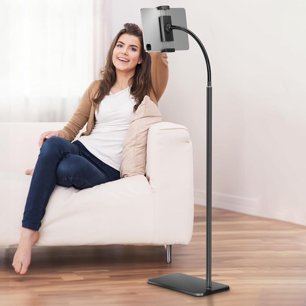 Image of Durable Smartphone/tablet Stand With Weighted Wide Degree Rotation, Tablet Floor Stand, Metal Tablet Holder For Reading Watching Videos Live Streaming