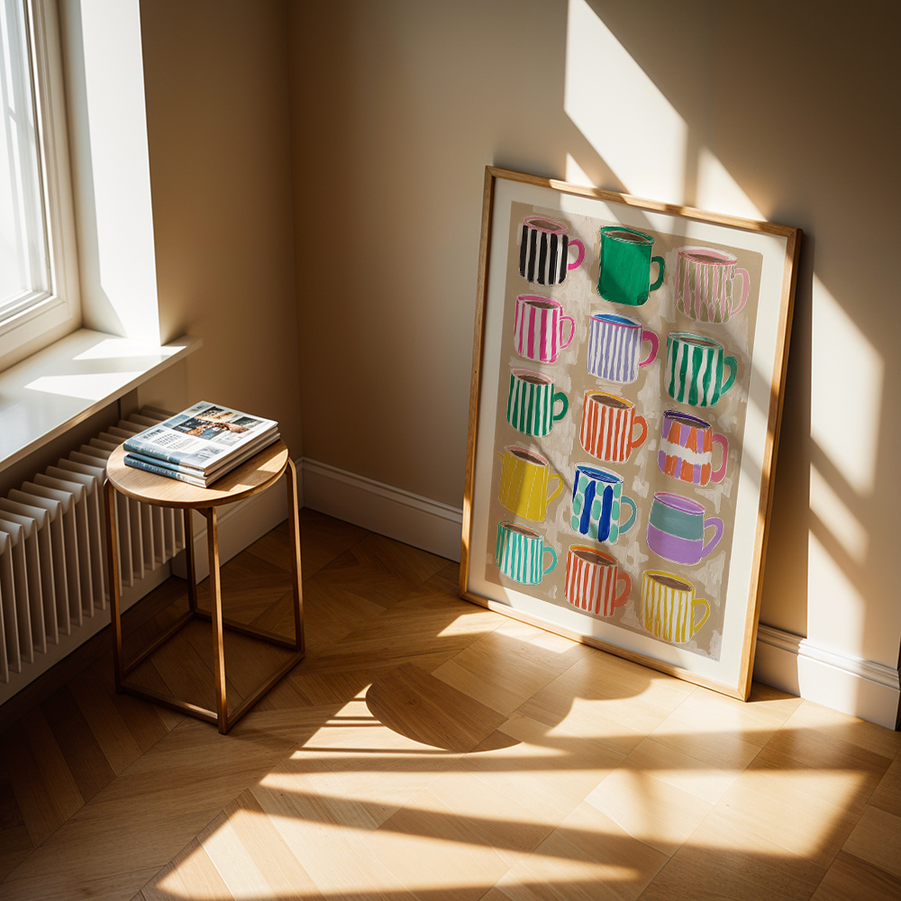 TEMU 2D Plat, 2D Plat, Abstracte Stijl Muurkunst Koffiemokken Posters Kleurrijk Canvas Prints Collectie Muurdecoratie Canvas Kunst Print voor Keuken