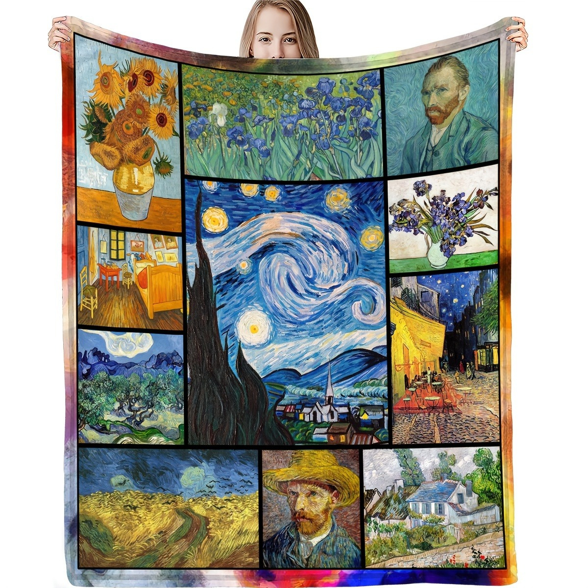 

Luxurious Van Gogh-inspired Flannel Throw Blanket - Soft, For Couch Or Bed, Plush Double-layer Design, Machine Washable - Blue