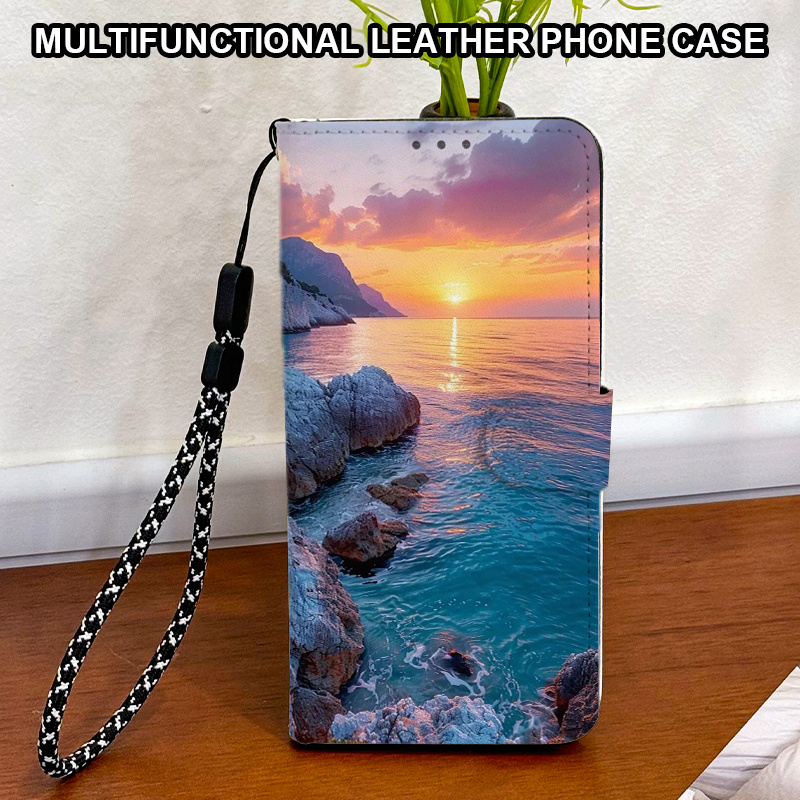 TEMU Phone Case - Coastal Sunset Pattern Wallet Case, Magnetic Flip Cover Fully Protective And Foldable Phone Case, Compatible With Galaxy S26/s26