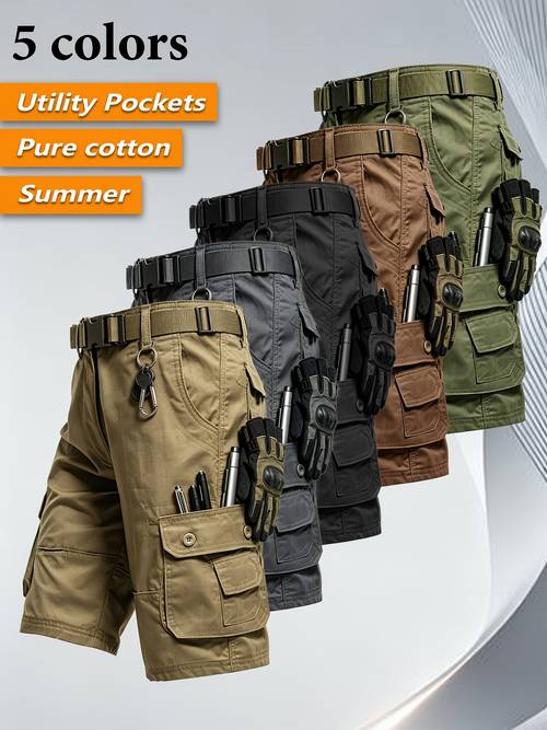 5 Colors Men Color Cargo Shorts, Non-Elastic Woven Fabric , Loose Multi-Pocket Breathable , Summer Casual Daily Weekend Sports Outfit, Ideal Holiday Gift for Men (Asian Sizing, Please .)