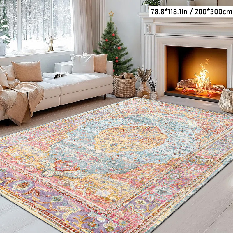 TEMU 1pc Classic Traditional Pattern Rug, Area Carpet, Christmas Decoration, Suitable For Living Room, Bedroom, Study, Balcony, Machine Washable