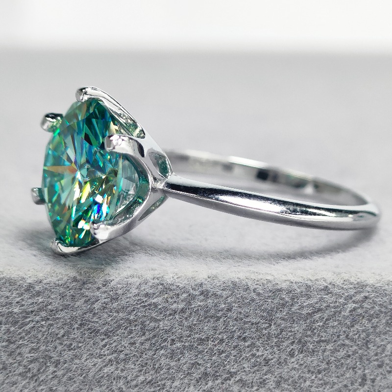 Women's 5 Carat Blue Green Moissanite Ring, Birthday Gift