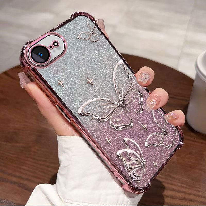 TEMU para teléfono: Cubierta transparente con chapado de para Apple iPhone 17e, TPU flexible, a prueba de golpes en esquinas, con de mariposas