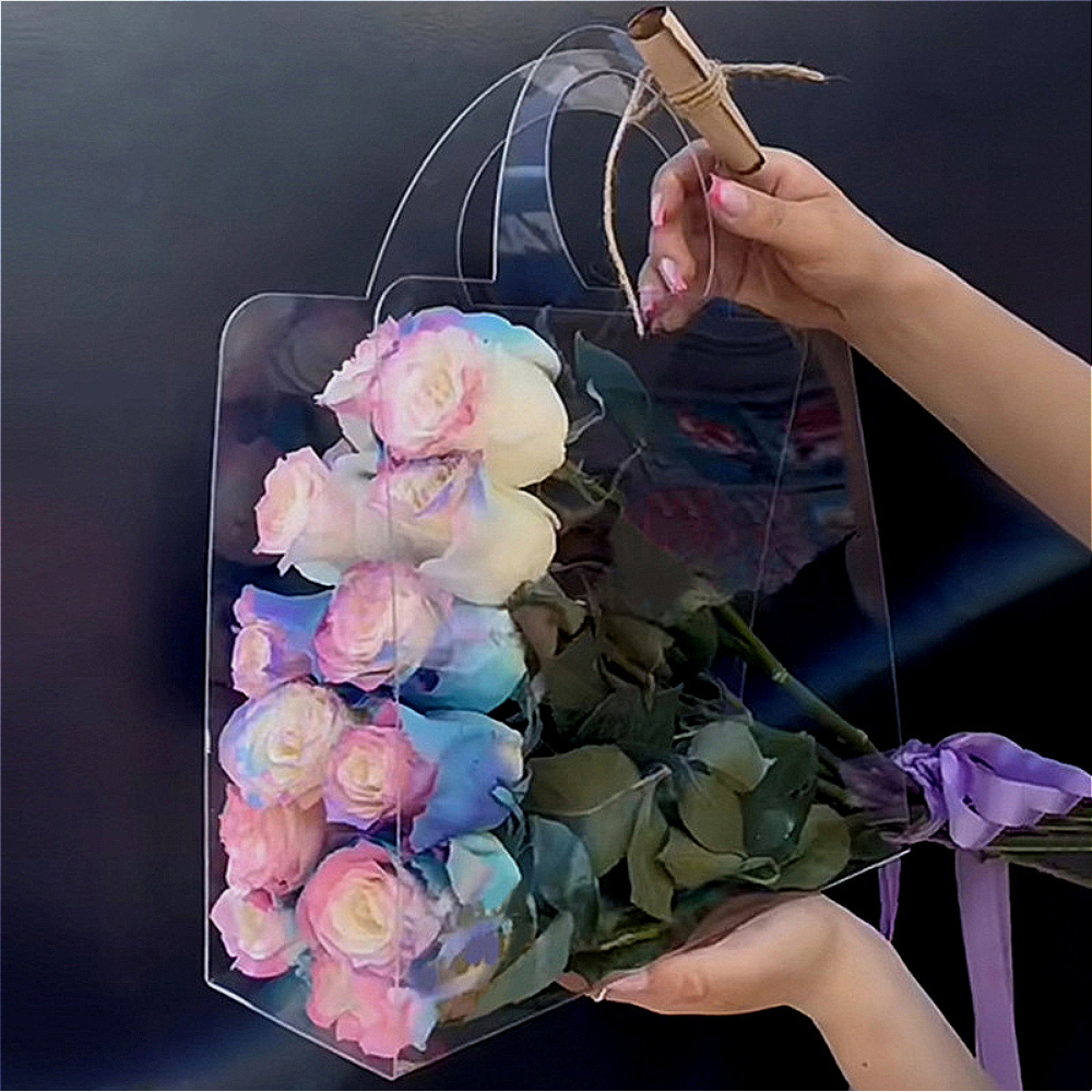 Set of 2, Clear And Simple Flower Packaging Bags with Handles for Weddings, Easy to Carry