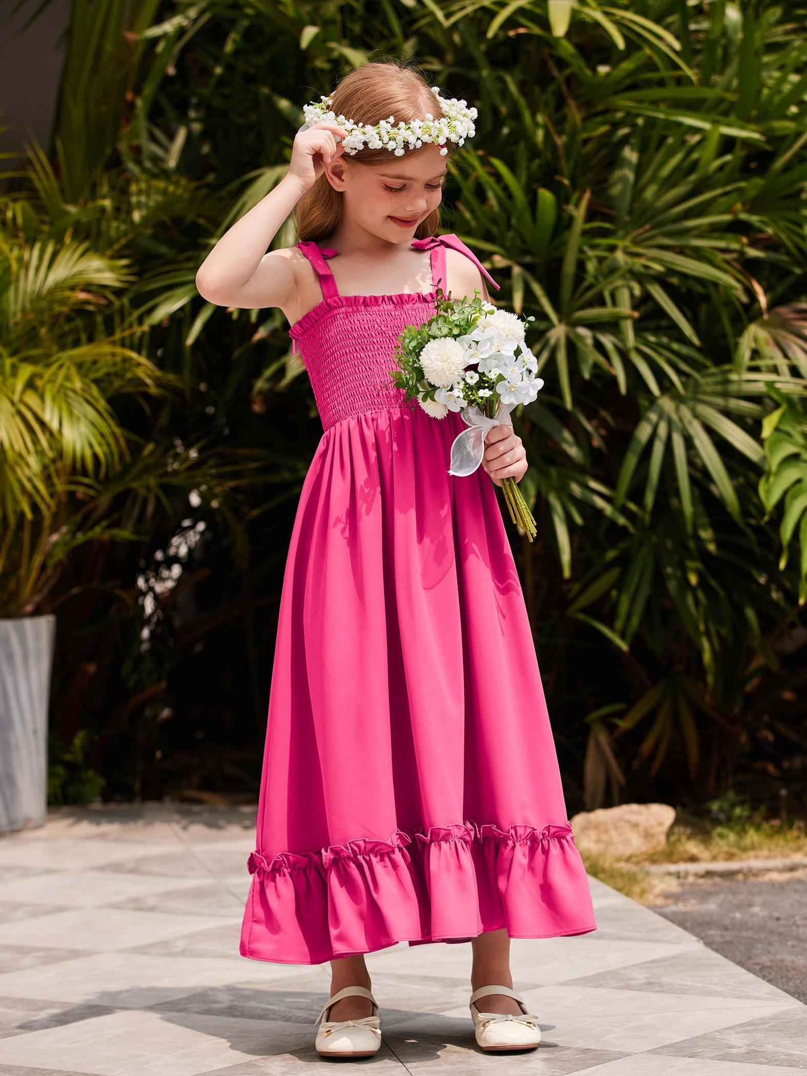 girls summer dress boho beach casual smocked maxi dresses 6