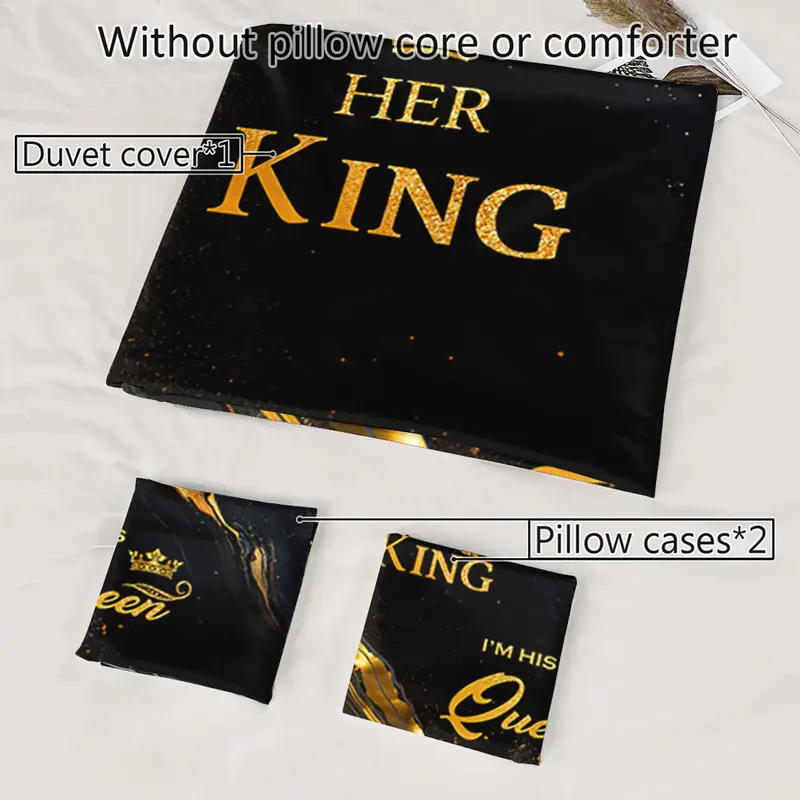3pcs king queen couple 3 printed duvet cover set romantic luxury bedding set for black for bedroom or decor polyester comforter cover gift 1 quilt cover 2 pillowcases Product details 6