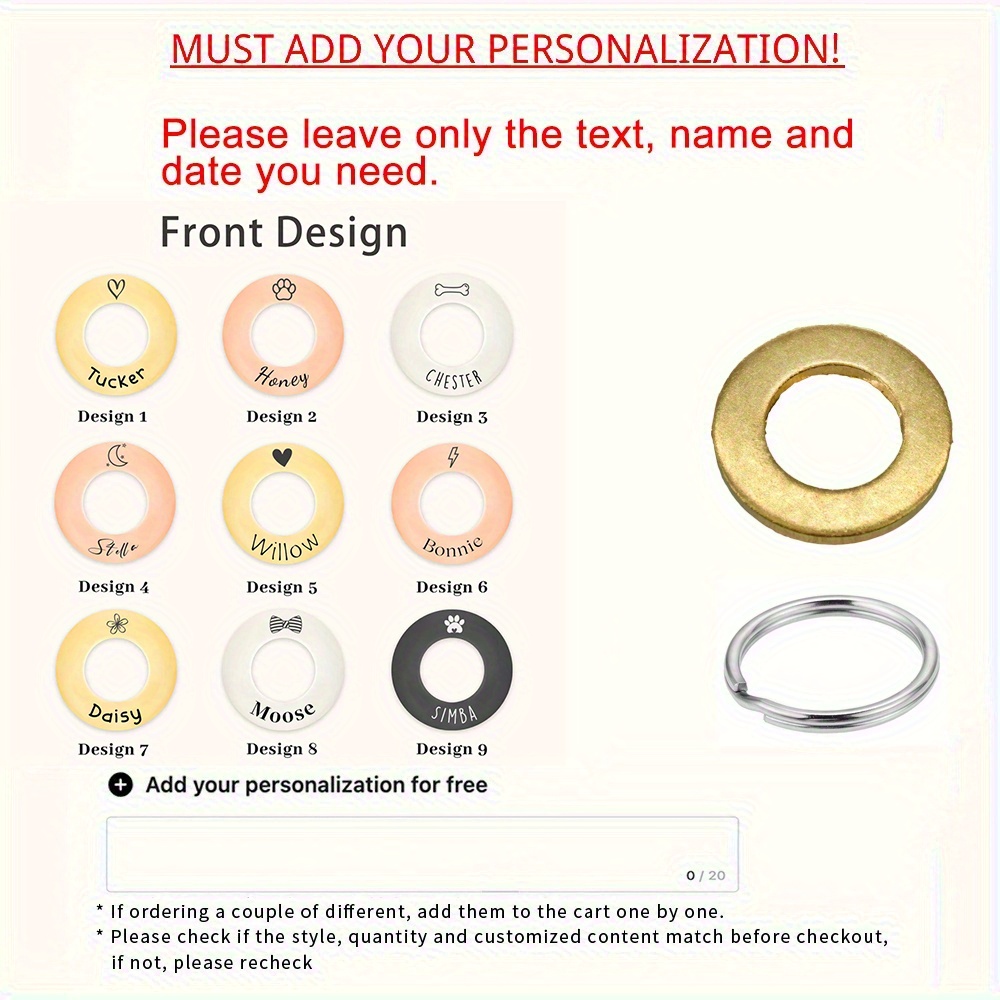 TEMU [customized] 1pc Personalized Laser Engraved Metal Circle Keychain, Pet Gifts, Tags, Gifts , Pet Loss Prevention Tags, Engravable Address And