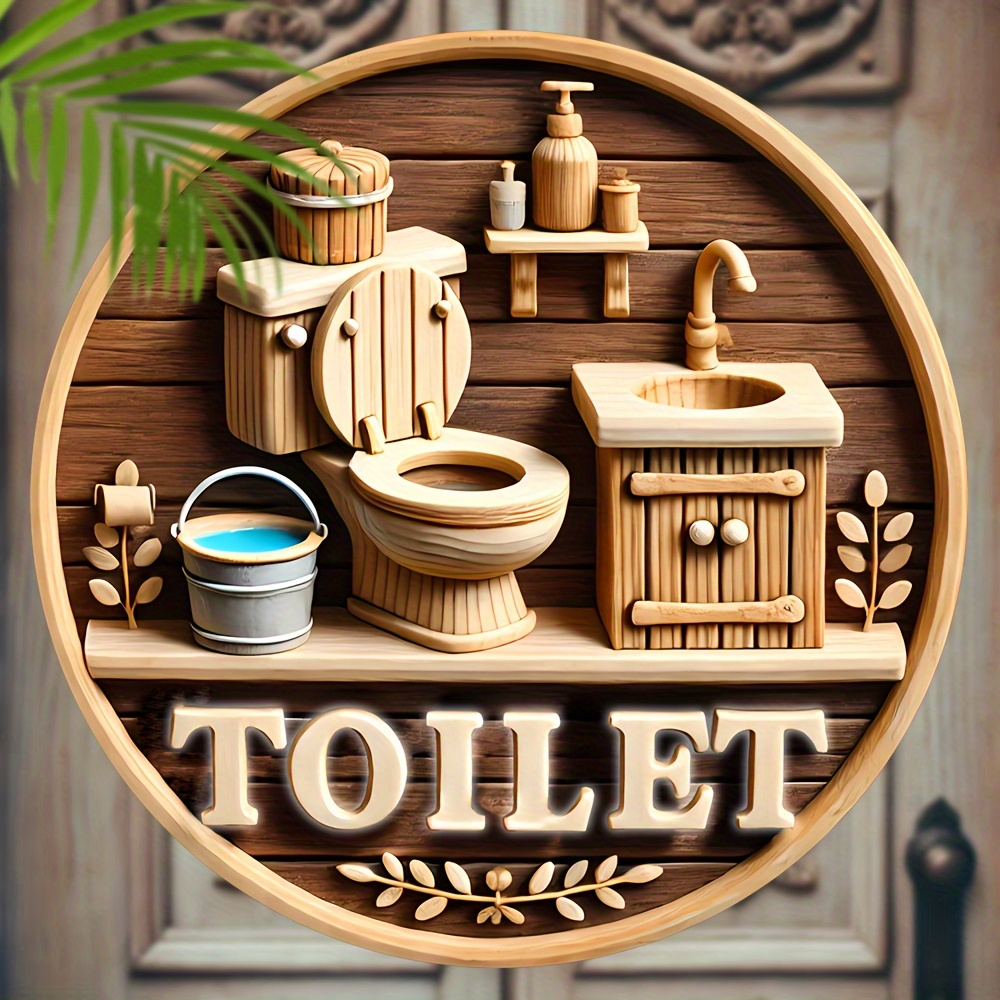 

2d Flat Printing A Wooden Toilet Sign - 7.87x7.87 Inches Hanging Sign, Bathroom Wall Sign, Multi-functional Hanging Decoration Suitable For Outdoor Spaces, Home And Office.