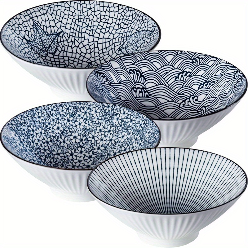 Temu – TEMU 38oz Bowls Of 2pcs/4pcs, Large Pho Bowls, 8 Inch Ceramic Blue And White Soup Bowls, Mixing Pattern