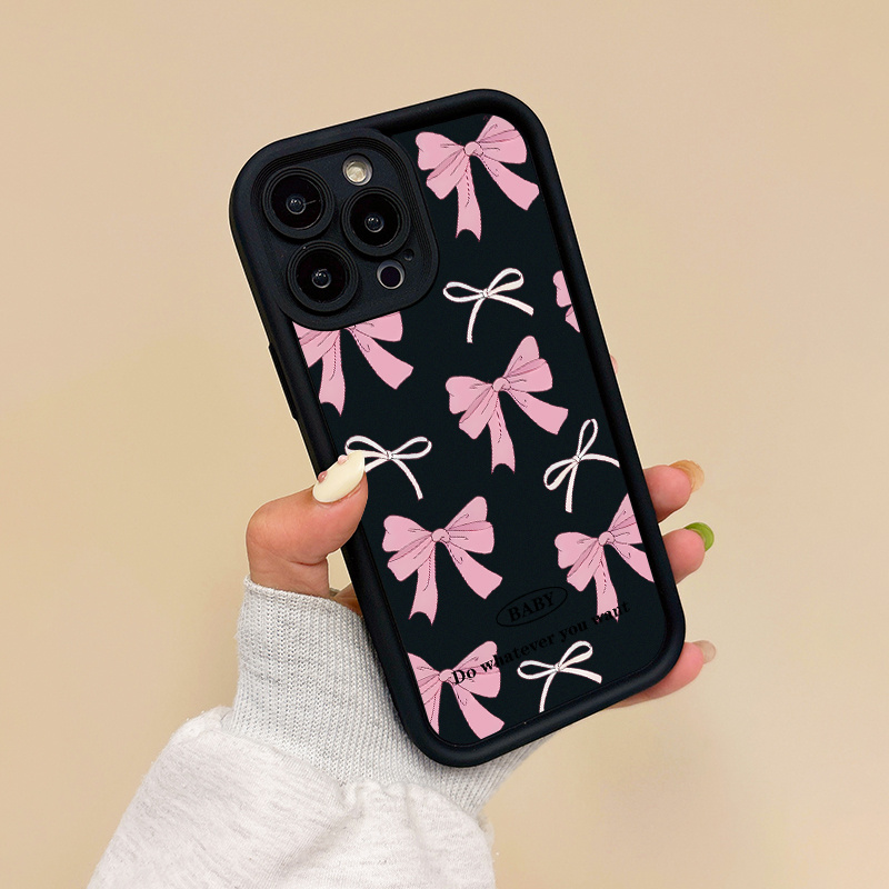 TEMU Phone Case - A Stylish And Trendy Pink Bow Patterned Silicone Phone Case For Iphone 16, 15, 14, 13, 12, 11 Pro Max, Xs, Xr, Mini, 7, 8 Plus,