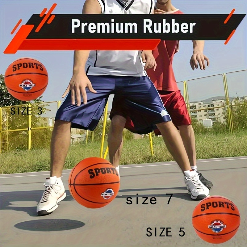 Size 3/5/7 Brown Rubber Rotating Basketball - High Elasticity with Sports Logo & Badge, Perfect Gift for Teens & Adults (Teacher's Day, Mother's Day, Father's Day, Independence Day, Grandparents' Day), Recreational Ball, Durable Ball
