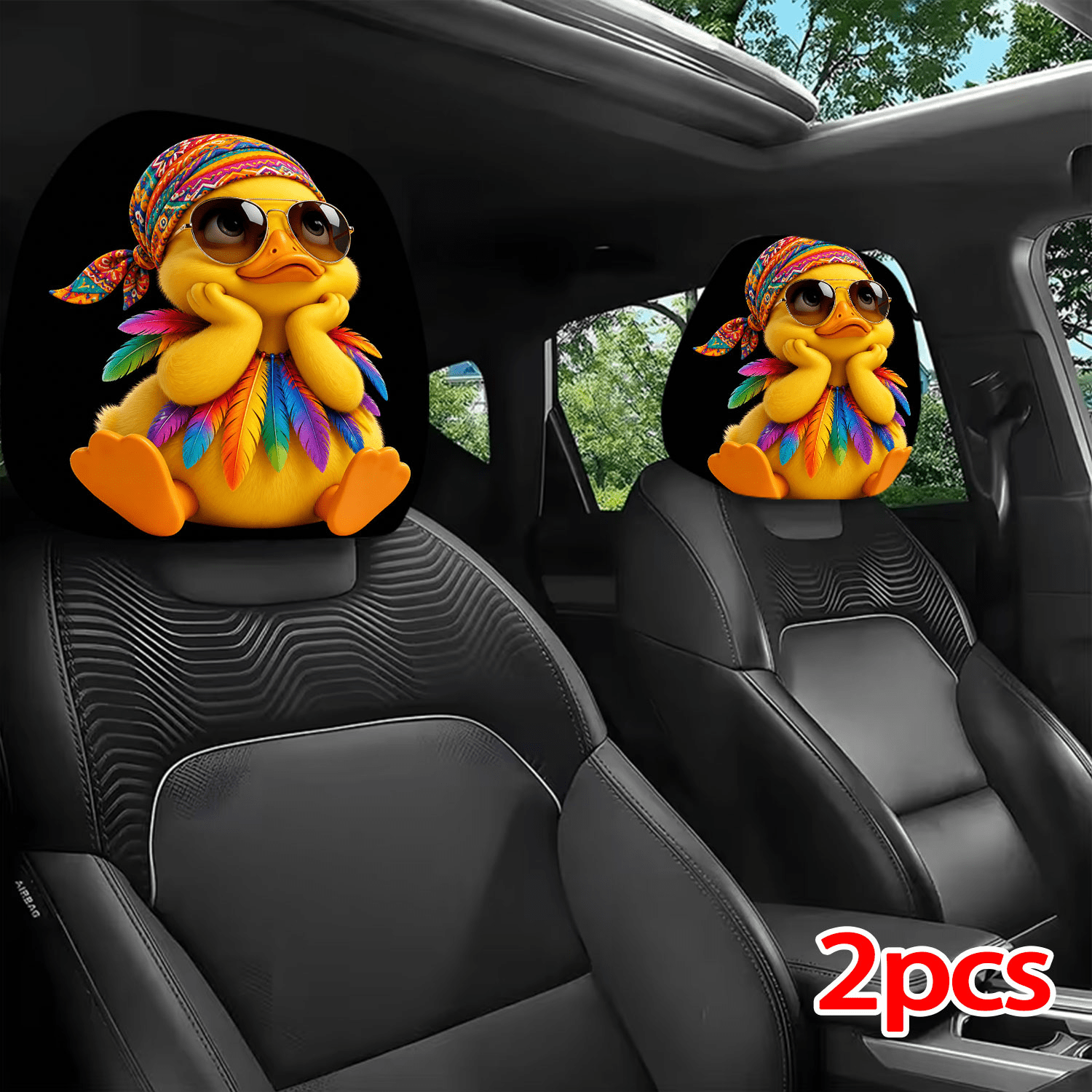 TEMU 2pcs Printed Pattern Car Headrest Covers, Interior Decoration With And Universal Fit Installation, For Interior Accessories, Perfect Funny Car