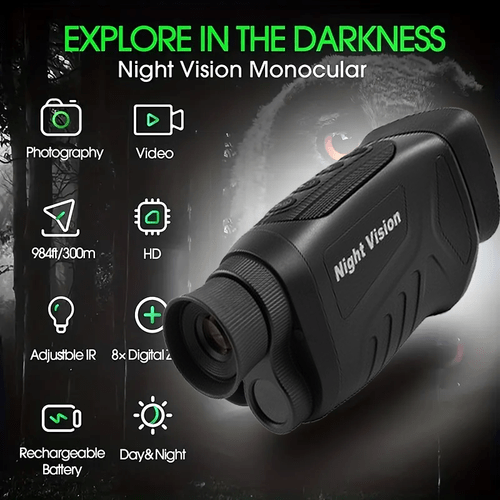 2 5k night monocular with 8x zoom 2500mah rechargeable battery 32gb memory card digital infrared for complete abs construction usb charging hunting camping travel black