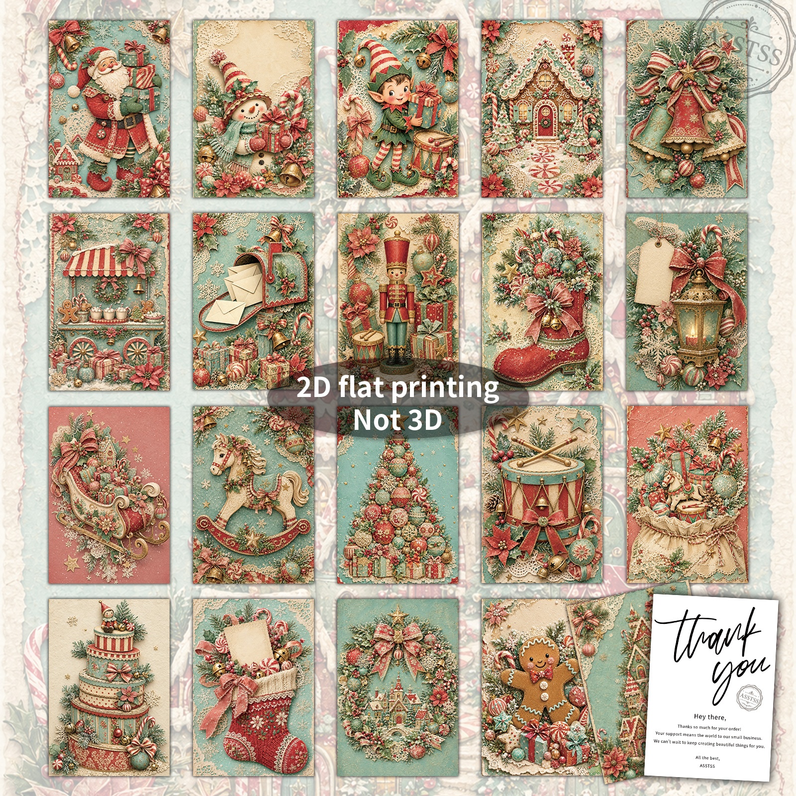 TEMU 21-pack Asstss Vintage 2d Flat Christmas Postcards - 4x6 Inches Retro Junk Journal Supplies, Classic Pinup Illustrations Collectible Decorative