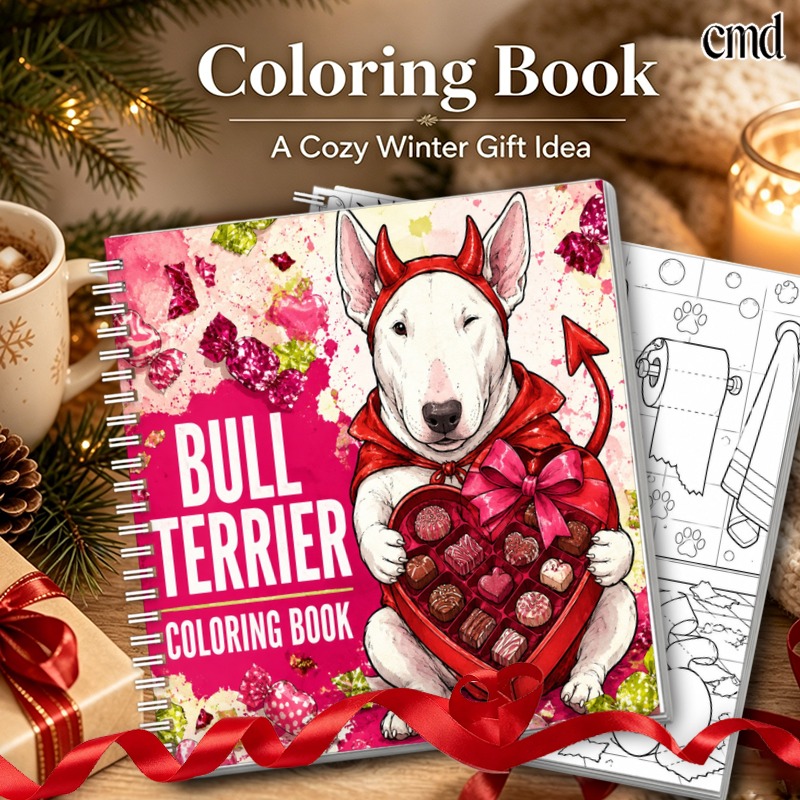 TEMU Cmd Bull Terrier Devil-themed Spiral-bound Coloring Book, 24 Pages, Stress Relaxing Artwork, Perfect Gift For Birthdays Christmas Halloween