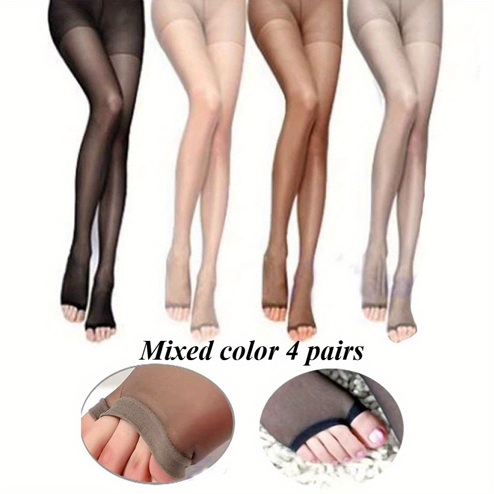 Image of 4 Pairs Solid Color Open Toe Fish Mouth Pantyhose Ultra-thin Breathable Dance Tights Suitable For Women' Wear With High Heels
