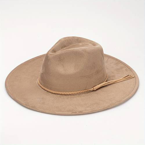 wide brim fedora hats suede western hat with belt solid color vintage panama hat for adult