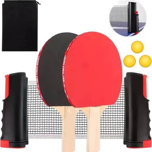7pcs set portable table tennis set quick setup rackets balls and expandable net for indoor outdoor entertainment