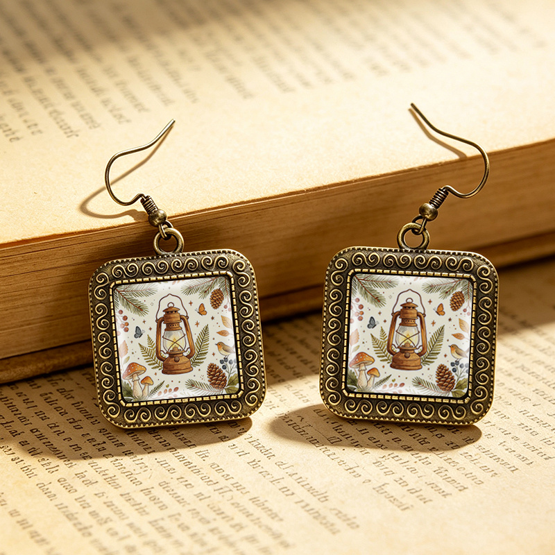 Vintage Forest Lantern Square Dangle Earrings