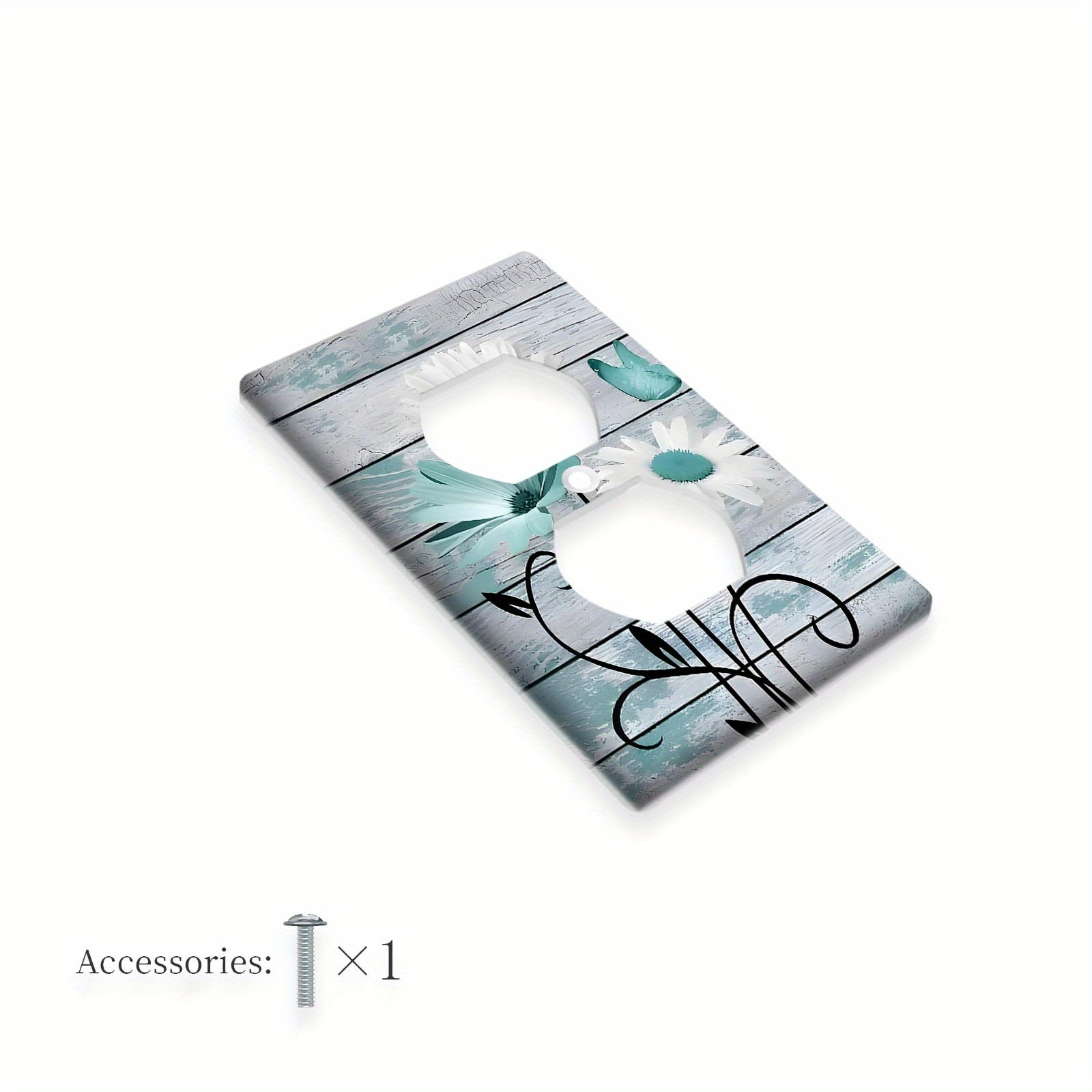 TEMU 1pc Plaque d'interrupteur 1 Gang/2 Gang Bleu Turquoise & Marguerites Blanches & Papillon | Plaque Murale Décorative pour Interrupteur de Lumière
