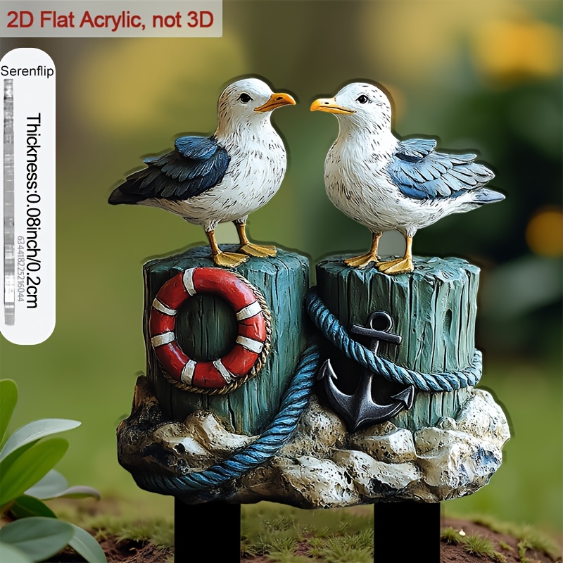 E-shop 2D Flach, [2D Flach] . Acryl-Pflanzenständer mit Möwenschwerpunkt, geeignet für Garten, Außenbereich - Stehende Deko mit spitzem Sockel &