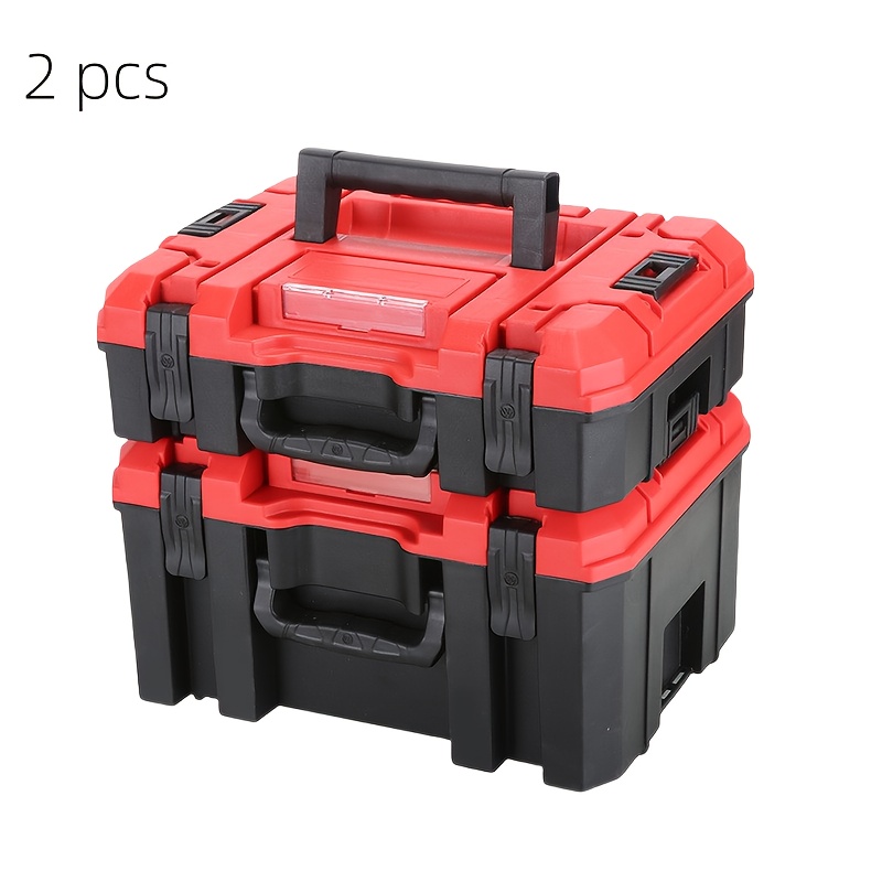 Temu – TEMU Set Of 2 Stackable Toolboxes Featuring Compression Resistance And An Anti-theft Lock – A Portable Organizer Case In Red And Black, Ideal For