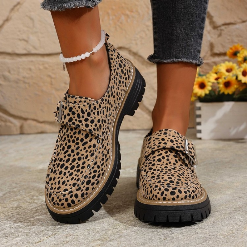 TEMU Leopard Print Loafers, Chunky Sole Low-top Flats, Versatile Commuter Women's Shoes, Women Shoes