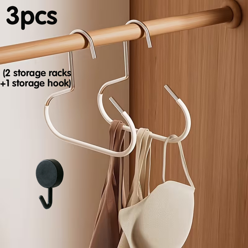 TEMU 3pcs Set (2pcs Storage Racks And 1pc Storage Hook) Space-saving Hat Hanger, Rust-proof Stainless Steel Hat Rack With Scratch-resistant Rubber