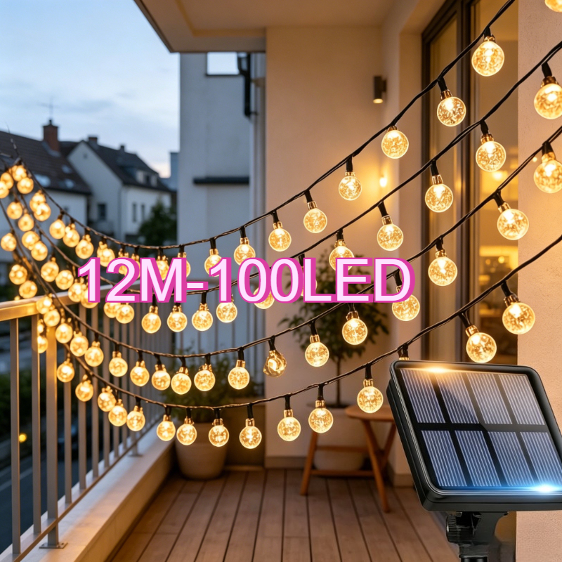 TEMU /100 Led Fairy Lights, Solar-powered Crystal Lights With Ip65 Rating, Smart Sensor Included, Solar Charging, 8 Lighting , Suitable For Christmas