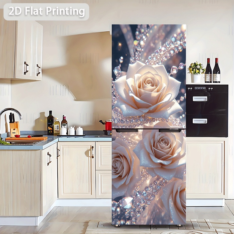 1pc of 2d flat printed refrigerator sticker measuring 60  cm featuring a theme of roses and crystal ornaments suitable for cabinet and wardrobe decoration self   wallpaper for modern kitchen home decor