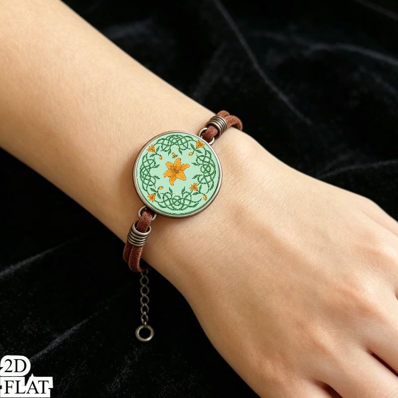 2D Flat Pattern Vintage Bangle Bracelet, Fashion Gift