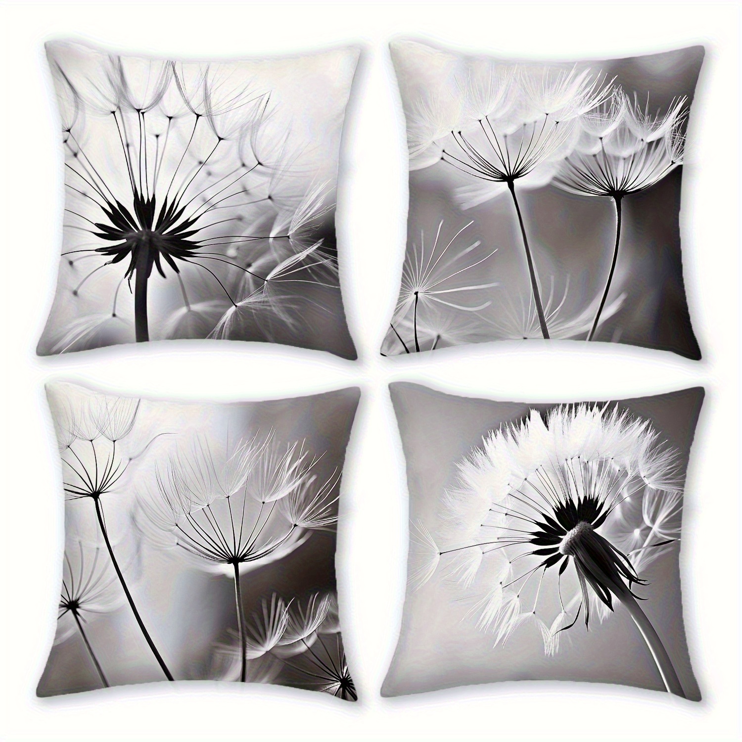 TEMU 4pcs, Farmhouse Style Decorative Pillow Covers, Gray-white Floral Pattern Printed Pillowcases, Zipper Closure Cushion Covers, Gift For Family, ,