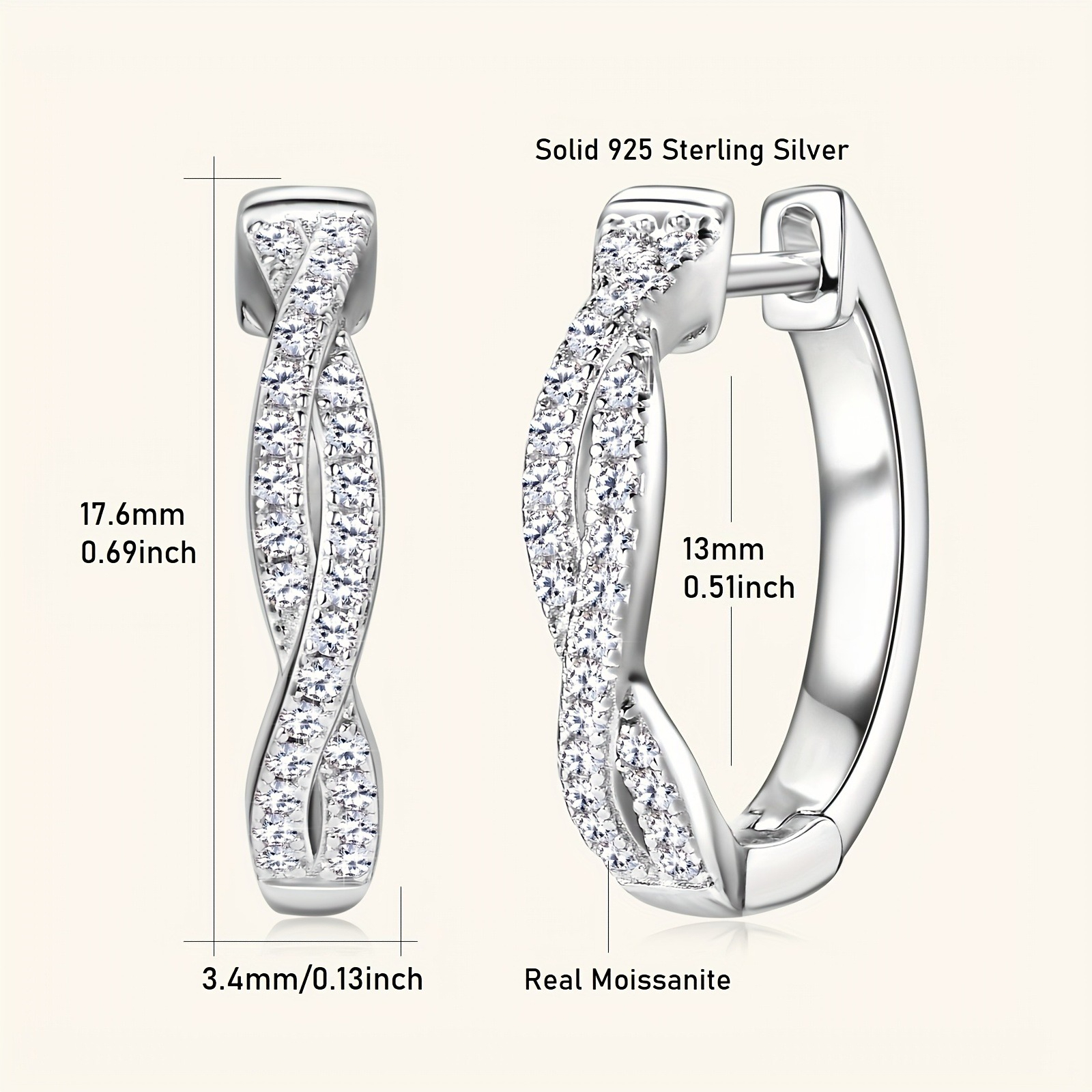 Women's 925 Sterling Silver Hoop Earrings with Moissanite